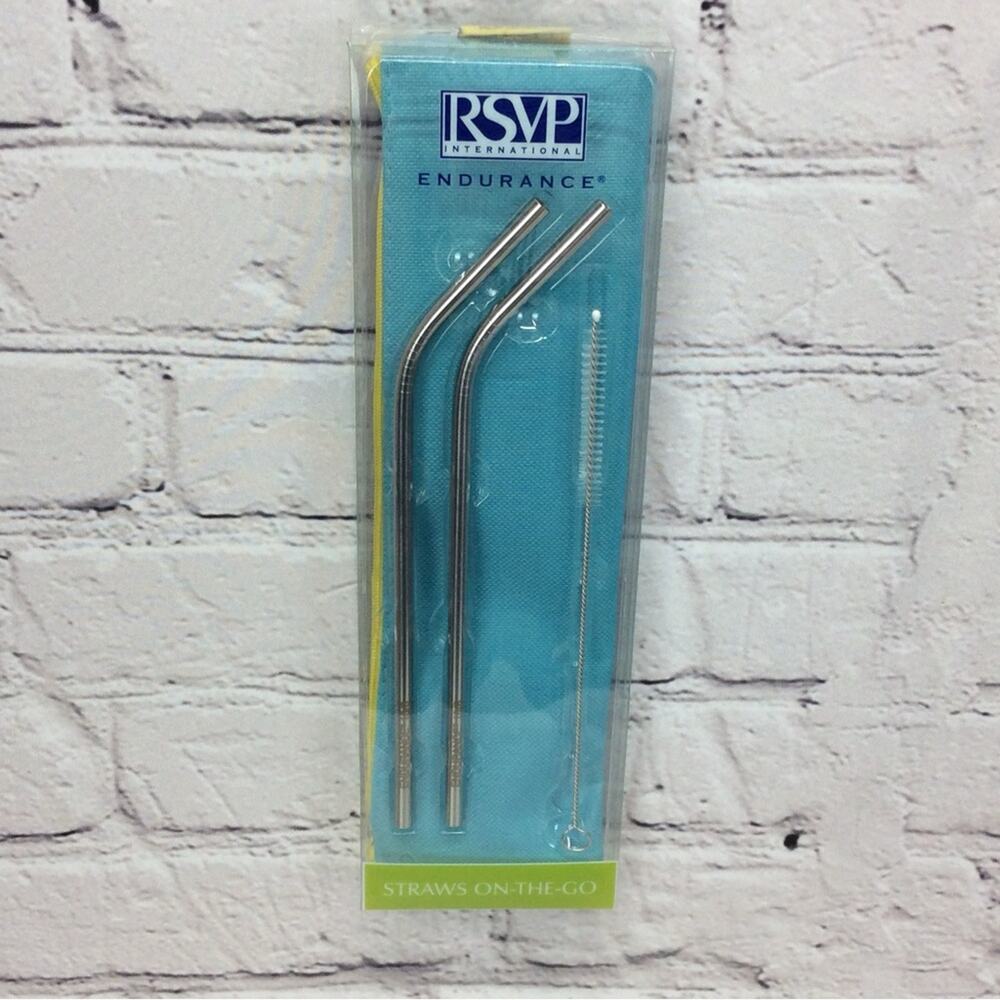 RSVP International Set of 2 Stainless Straws w/Cleaning Brush & Carrying Pouch